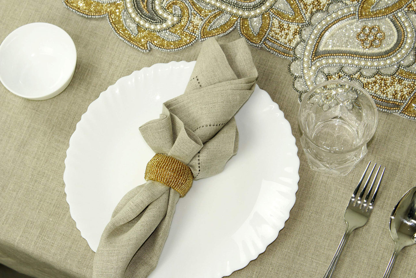 COTTON CRAFT Glitz Handmade Beaded Dining Table Napkin Rings - Set of 12 - Halloween Harvest Autumn Fall Thanksgiving Holiday Christmas Xmas Celebration Festive Party Gift Décor - Gold