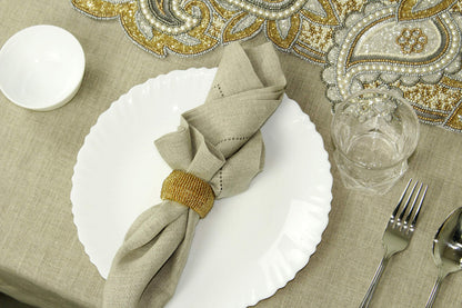 COTTON CRAFT Glitz Handmade Beaded Dining Table Napkin Rings - Set of 12 - Halloween Harvest Autumn Fall Thanksgiving Holiday Christmas Xmas Celebration Festive Party Gift Décor - Gold