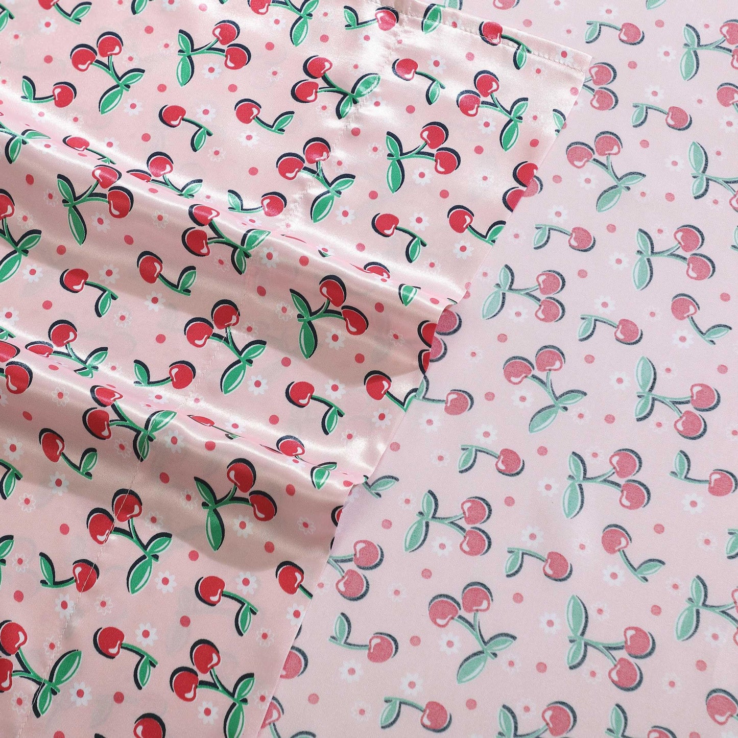 Betsey Johnson - Full Bed Sheets, Satin Bedding Set with Matching Pillowcases, Wrinkle & Fade Resistant, Silky Smooth for Healthy Hair (Cherry Good Day Pink)
