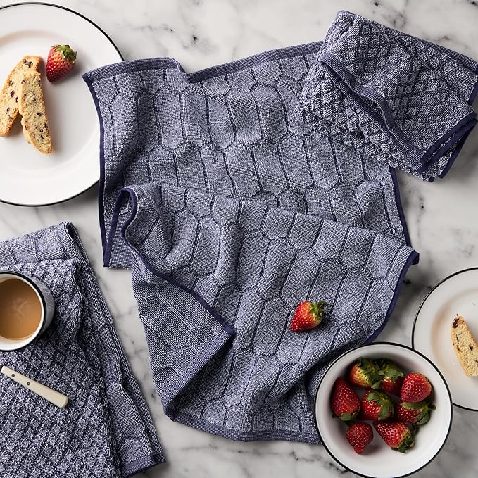 Martha Stewart Honeycomb Chambray Textured Kitchen Towel 4-Pack Set, 100% Cotton