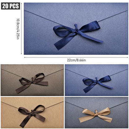 20 PCS Business Gift Card Envelopes, 8 x 4 inch Beautiful Pearlescent Envelopes with Bowknot for Greeting Card, Invitations, Letter