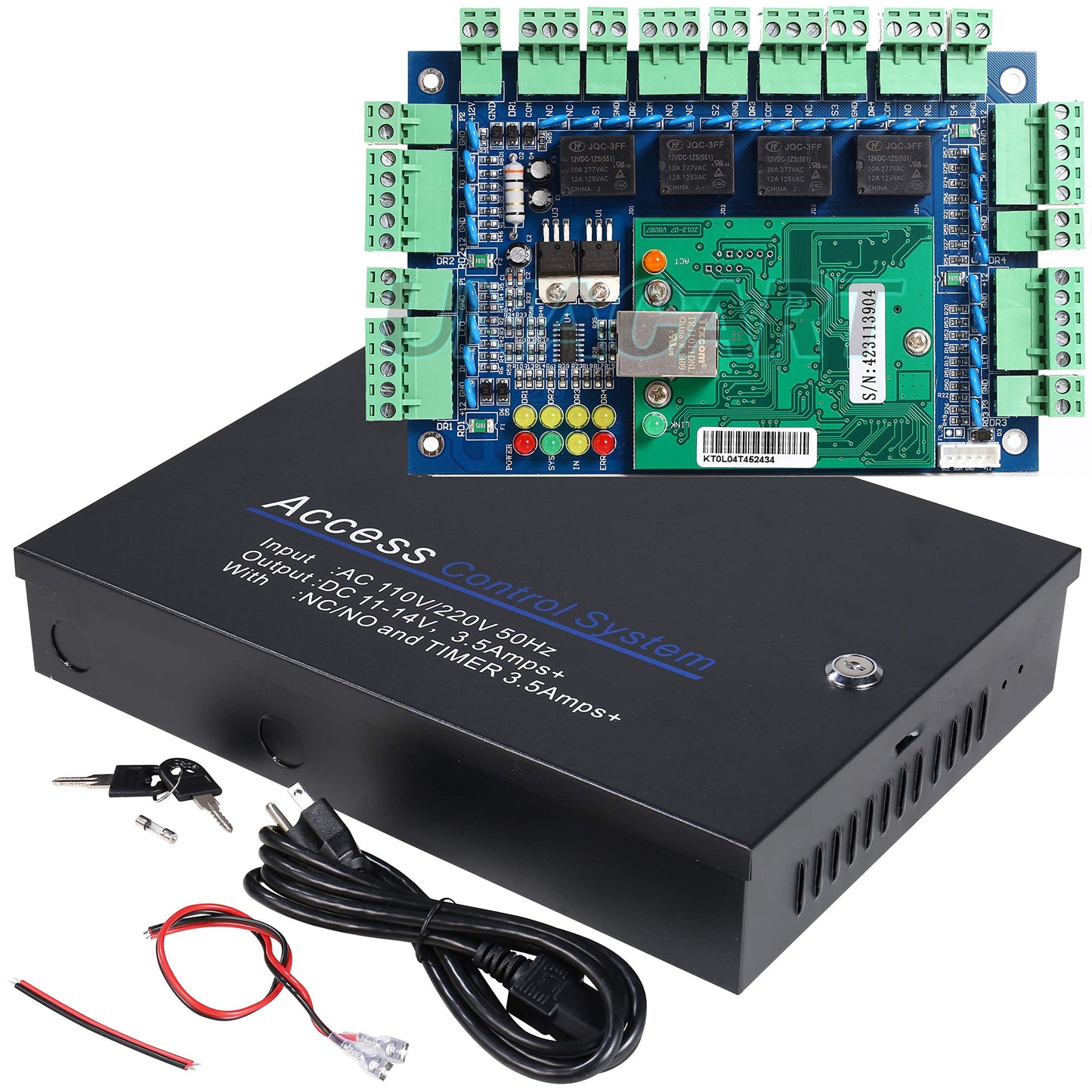 UHPPOTE Commercial Grade Four Door Security Access Control Panel Including Power Supply with Backup Battery Link