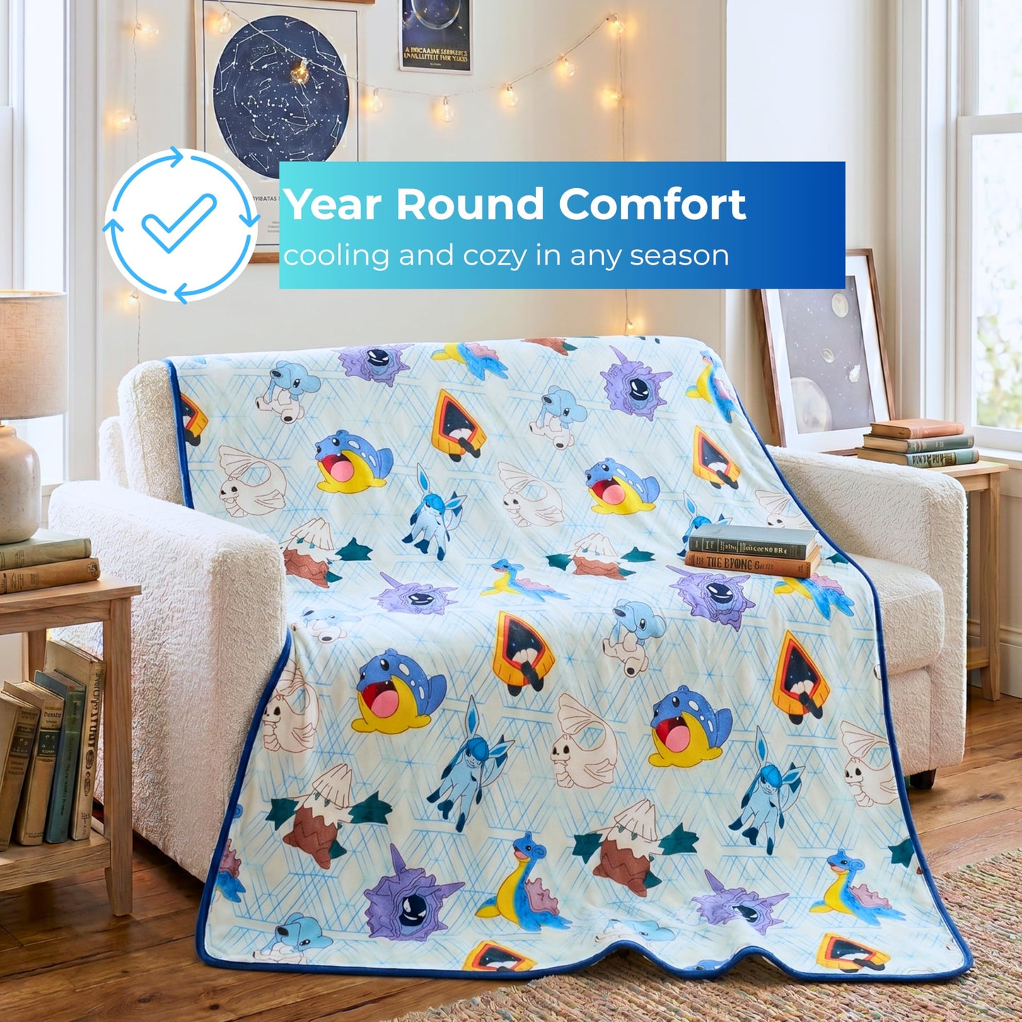 Pokemon Anime Gaming Cooling Throw Blanket for Hot Sleepers, 50 x 70 Inch Lightweight All-Season Throw, Soft Breathable Cooling Fabric for Couch, Bed, (Officially Licensed Product) by Franco Calm
