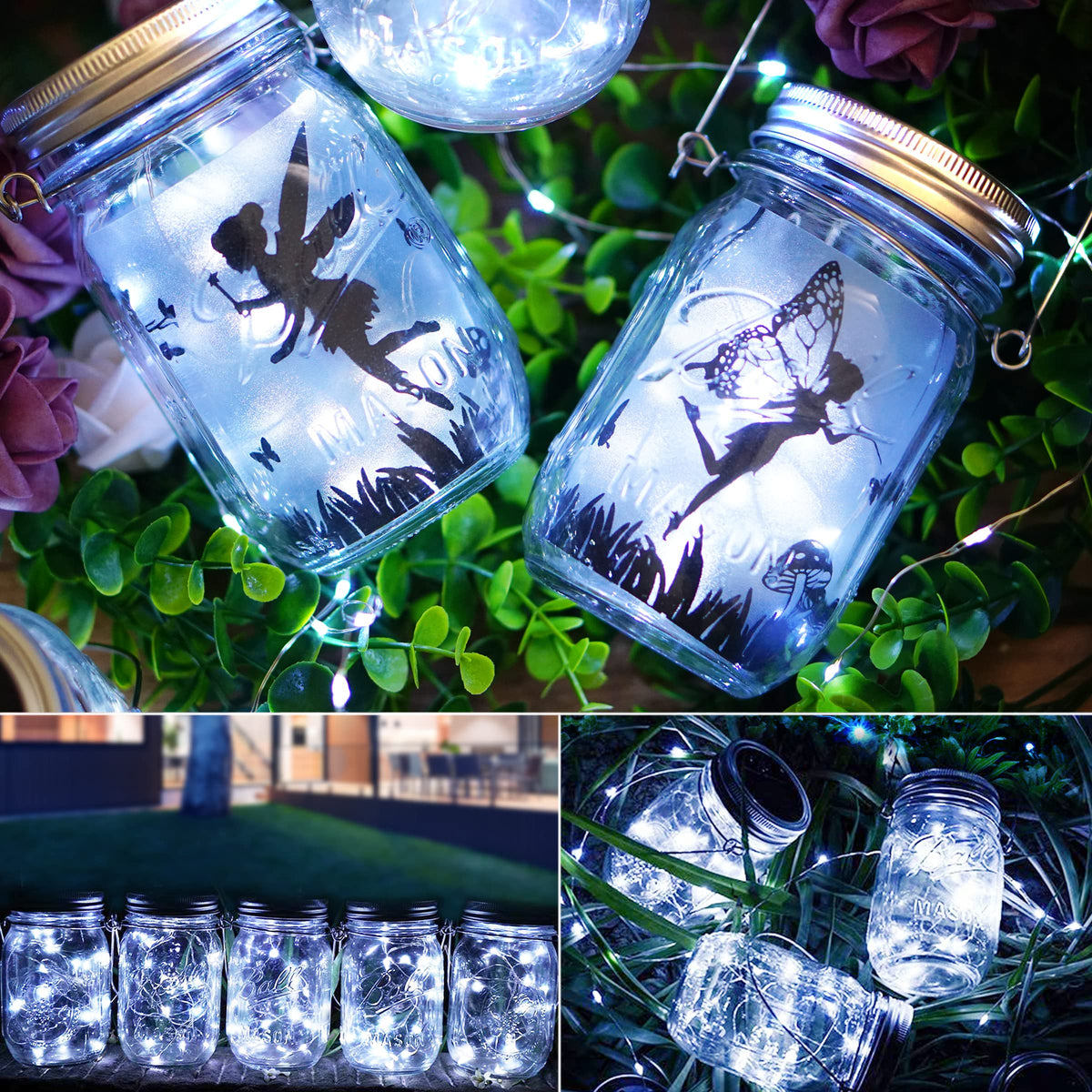 Mason Jar Solar Lights 30 LED, 10 Pack Hanging Solar Lanterns Outdoor, Waterproof Fairy Lights for Patio Garden, Wedding, Yard - Cool White