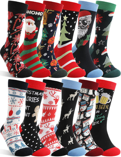 MOGGEI Funny Christmas Socks Fun Cozy Crazy Cute Novelty Fashion Gift Breathable Cotton Boot Socks Stocking Stuffers(Christmas Style(12 Pairs),L)
