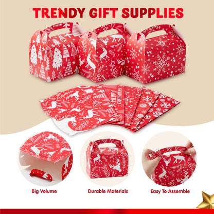 JOYIN 24 PCS 3D Christmas Treat Gift Wrap Boxes for Holiday Xmas Presents, Bakery Cookie Boxes for Gift Giving, Cardboard Goodie Candy Box for Desserts Wrapping, School Classroom Party Favor Supplies