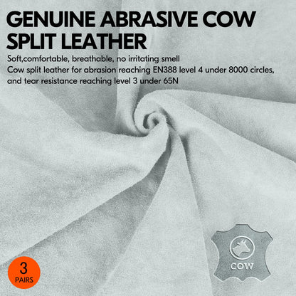 Vgo... 3Pairs Gardening Gloves Cowhide, Work Gloves Thornproof Utility for Yard Trucker Delivery Garden with Strong Grip