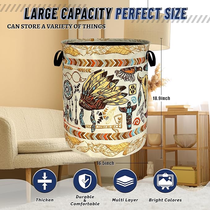 Feather Printed Laundry Basket Oxford Cloth Foldable Boho Laundry Hamper
