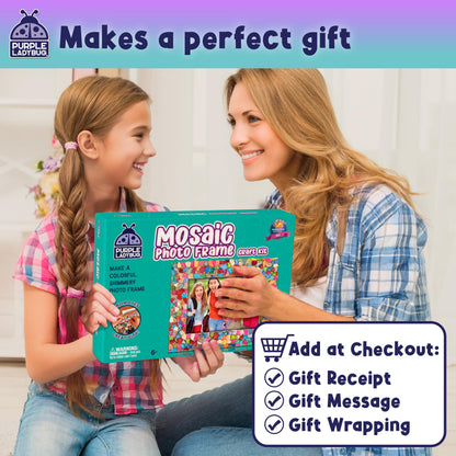 PURPLE LADYBUG Decorate Your Own Mosaic Photo Frame Craft Kits for Kids Age 6+ - 7 Year Old Girl Gifts, Birthday Gifts for 10 Year Olds Girls, DIY Arts and Crafts Activity for Kids Ages 6-10
