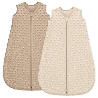 Unnivoll Baby Sleeping Bag 1.5 Tog with Plush Dots Sleep Bag 2 Pack Baby Sleep Sack Wearable Blanket for Newborn Infant 0-6 Months Coffee