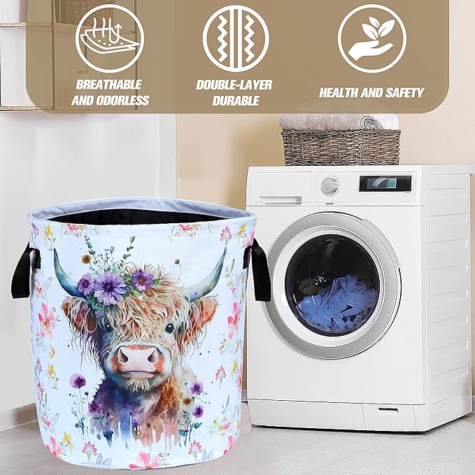 Highland Cow Laundry Basket Foldable Waterproof Oxford Cloth Funny Tote Bag