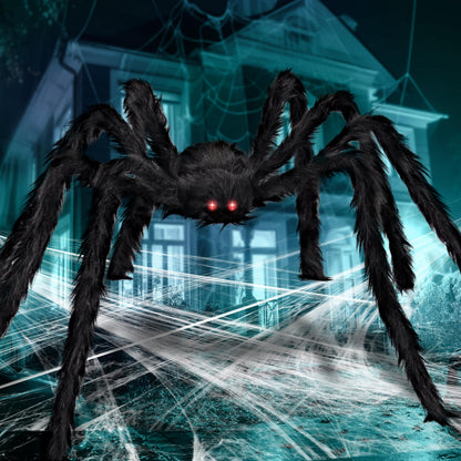 JOYIN 6.5ft Halloween Spider Outdoor Decorations, Light-up LED Eyes Scary Giant Fake Large Hairy Spider Props for Halloween Yard Lawn Decoration, Indoor Party Supplies and Outside Decor, Black