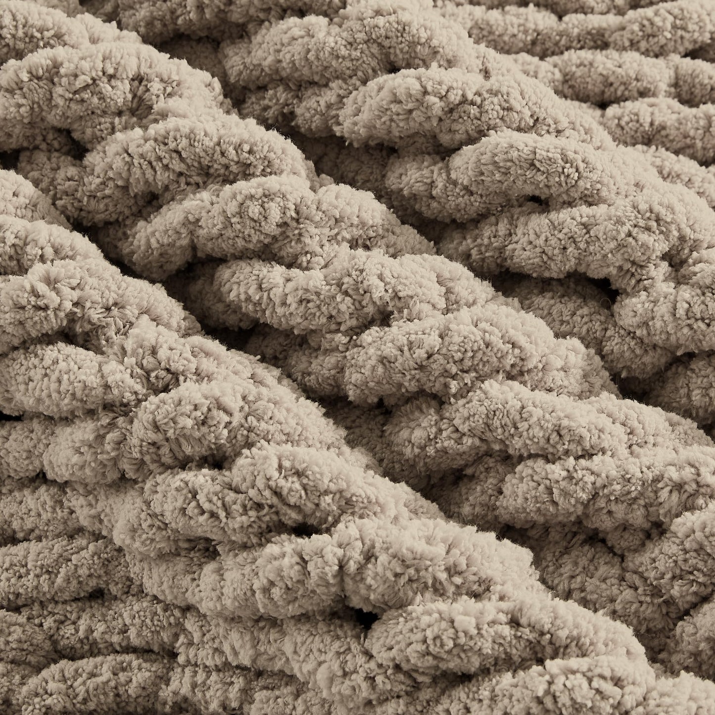 Carriediosa Chunky Knit Throw Blanket 50" X 60", 100% Hand Made Large Chenille Loop Yarn Soft Fluffy Throws for Couch Sofa Bed, Big Crochet Cozy Heavy Thick Cable Woven Blankets, Taupe