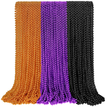 SHAOQINLIN 102PCS Halloween Bead Necklace, Purple Black Orange Bead Necklaces, 33" Metallic Beaded Party Necklaces for Halloween Parade Throws Halloween Trick or Treat Decorations