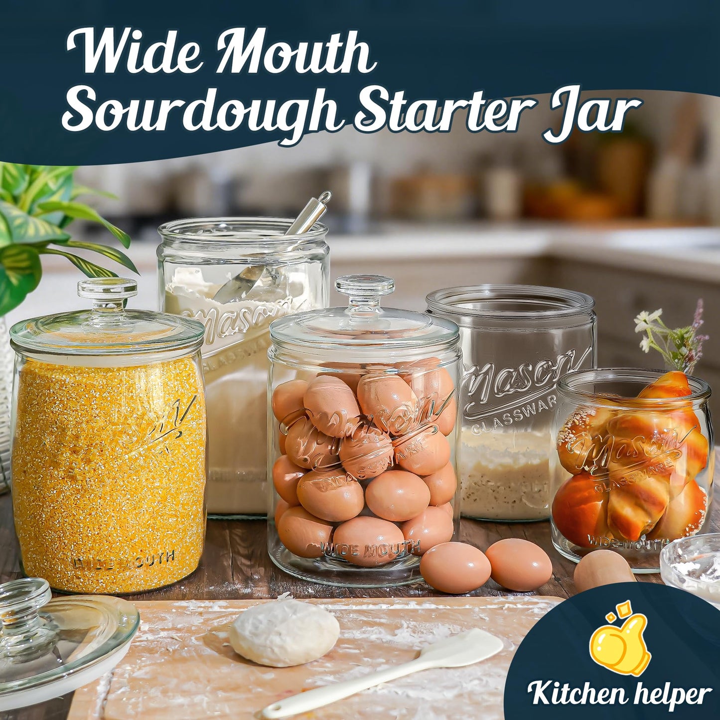 Dwbligt 1 Gallon Glass Cookie Jar with Lid Airtight, Large Wide Mouth Sourdough Starter Jar for Baked Goods - Glass Storage Container for Pantry Organizer, Laundry Room, Flour, Dog Treats, Meal Prep
