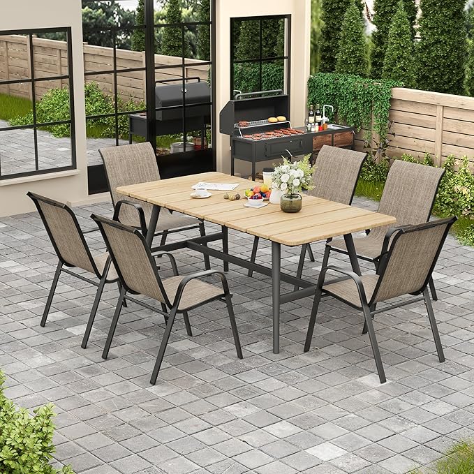Patio Chairs Set of 4, Stackable Outdoor Dining Chairs for All Weather Textilene Fabric & Metal Frame, Outdoor Chairs Set for Backyard Deck Garden (Brown, Set of 4)