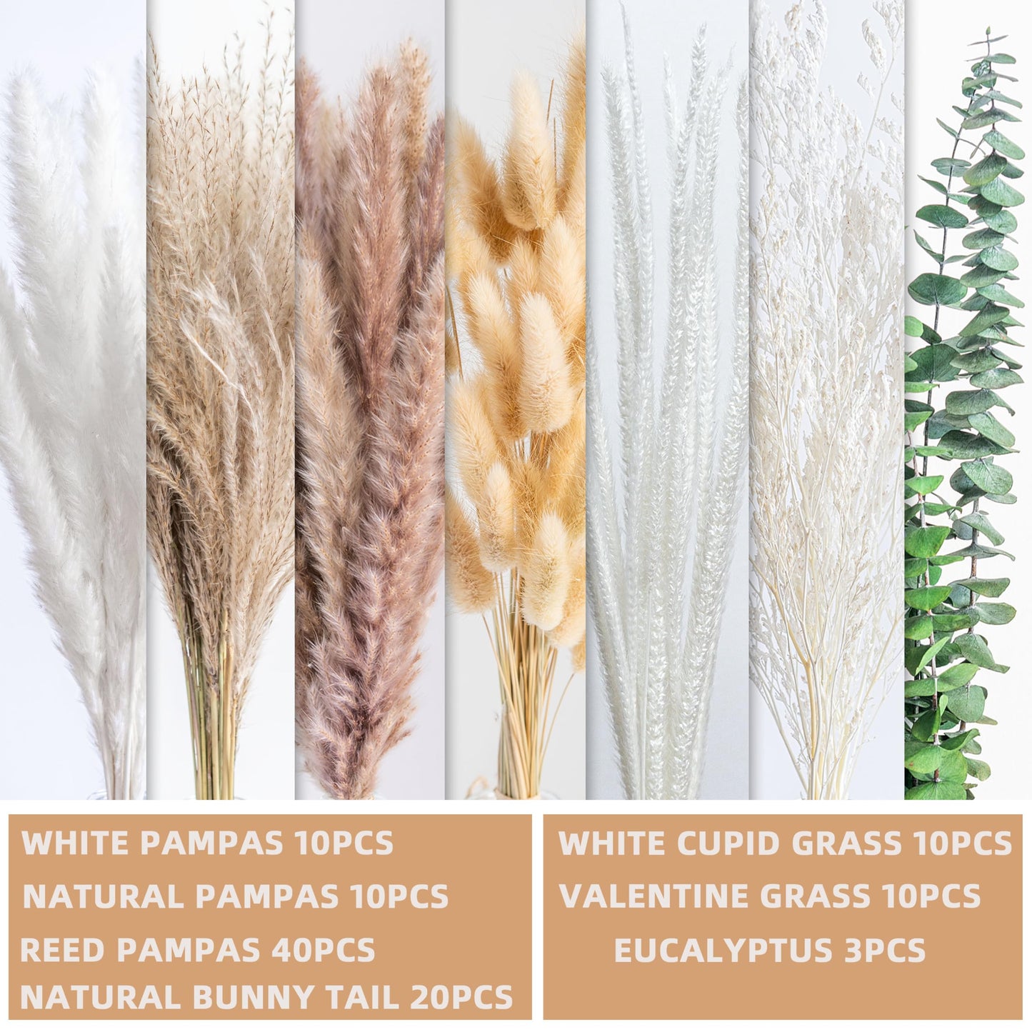 Boho Decor Pampas Grass and Eucalyptus Bouquet,7Kinds Dried Flowers,pompas Grass Dried Flowers Arrangement for Centerpiece Table ,Wedding,Home,Room,Rustic Decor