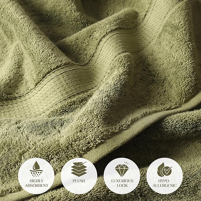 Superior Solid Egyptian Cotton Towel Set, Washcloths 13” x 13”, Hand Towels 20”