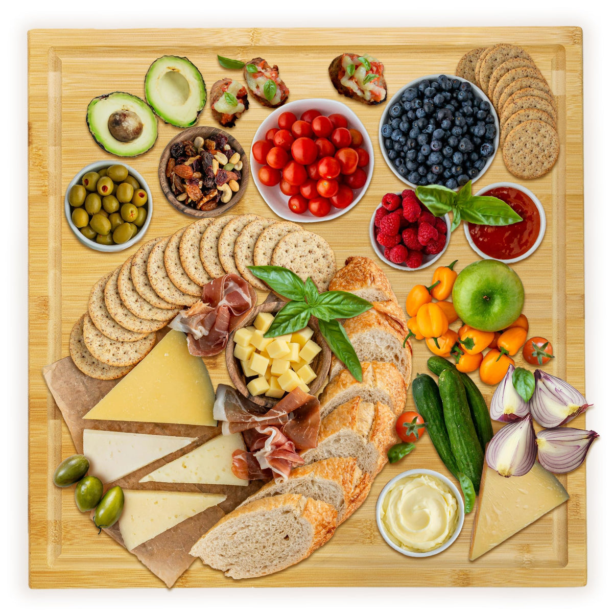 Utoplike Bamboo Cutting Board 20 x 20 inch, Large Wood Chopping Board for Kitchen, Meat, Vegetables, BBQ, Square Butcher Block with Juice Groove and handle, 1"Th