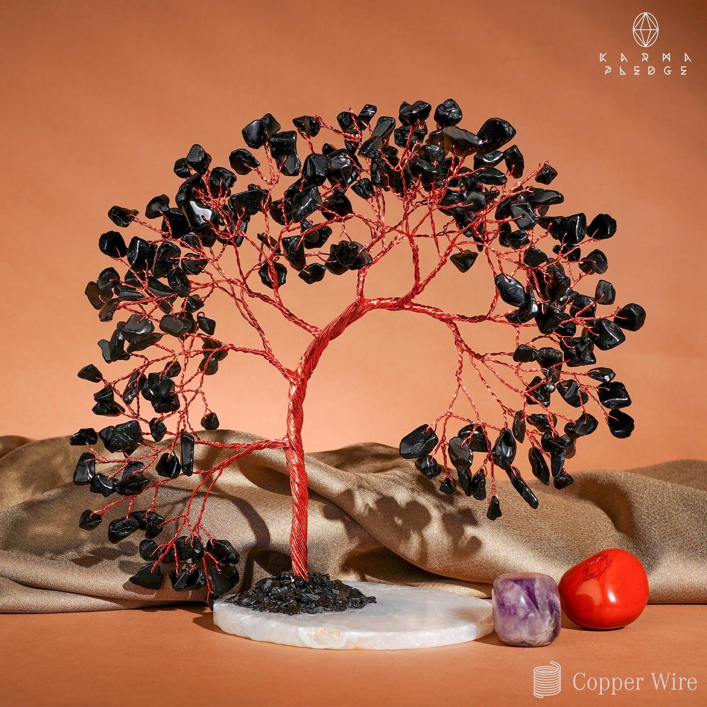 KARMAPLEDGE Crystal Tree of Life for Home, Office, Room, Wall Decor to Bring Money & Good Luck, Handmade Black Obsidian Healing Chakra Tree Unique Birthday Gifts for Women, Men, Mom & Dad