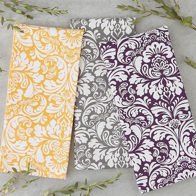 DII Cotton Dish Towel Set Damask Print