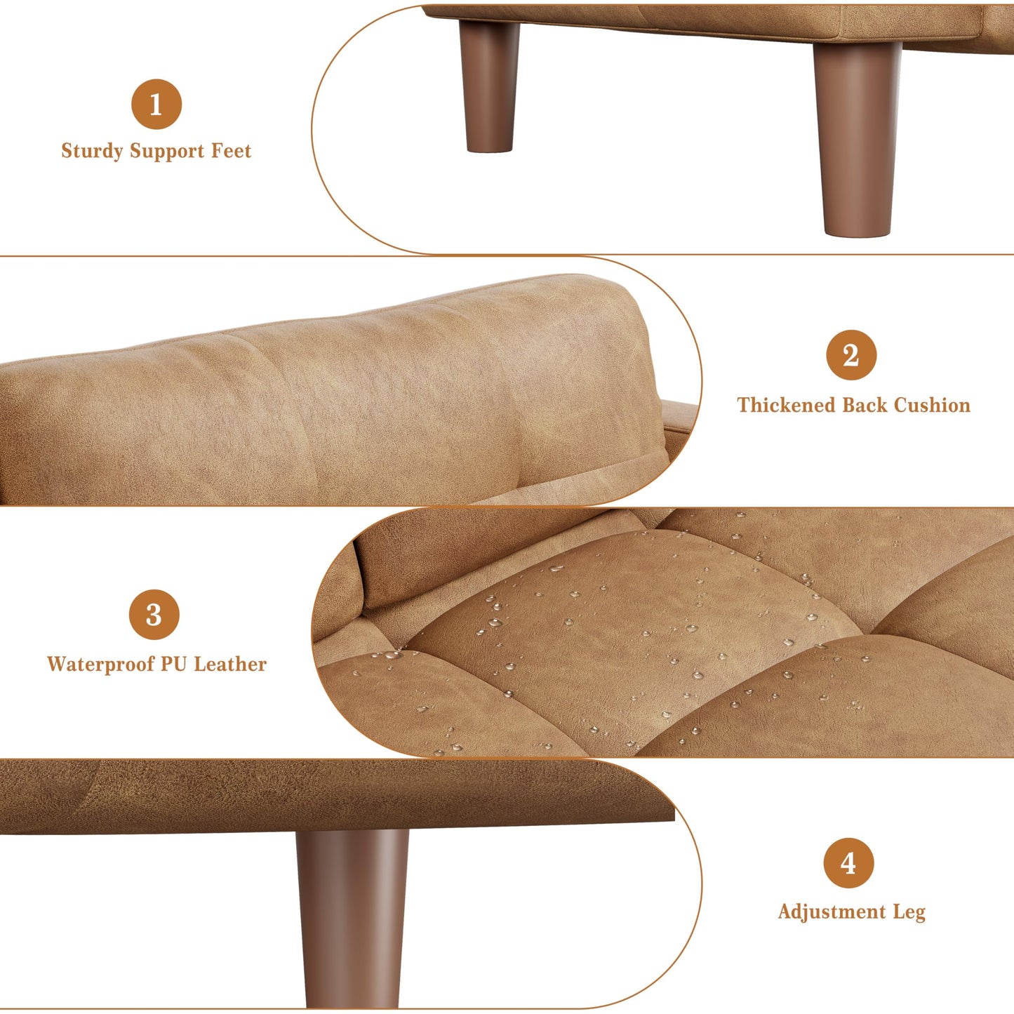 GarveeHome 3-Seater Sofa Couch, 83 in Wide Faux Leather Sofa Couch with Spring Cushion, Modern Sofa with Deep Seats and 2 Removable Back Cushions, for Living Room, Bedroom, Apartment, Office, Brown