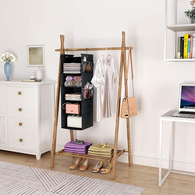MAX Houser 5-Shelf Hanging Closet Organizer, Space Saver, Cloth Hanging Shelves