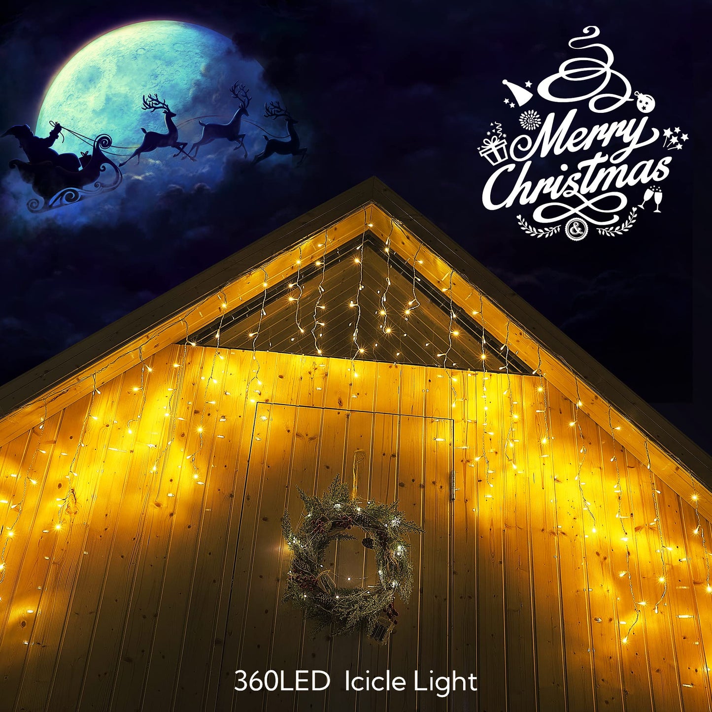 Hopolon 33FT 360L LED Christmas Icicle Lights Outdoor Waterproof,8 Modes Plug in Curtain String LIghts With 60 Drops,Christmas Lights for Wedding,Party,Bedroom,Home,Garden,Wall Decorations(Warm White)