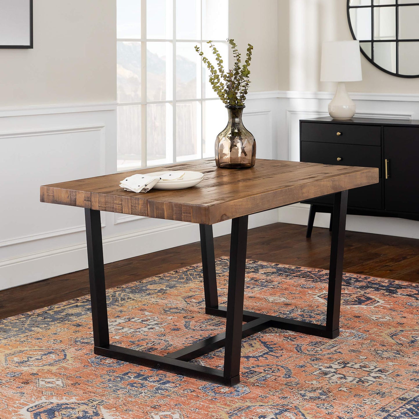 Walker Edison Durango Distressed Solid Wood Dining Table, 52 Inch, Rustic Oak
