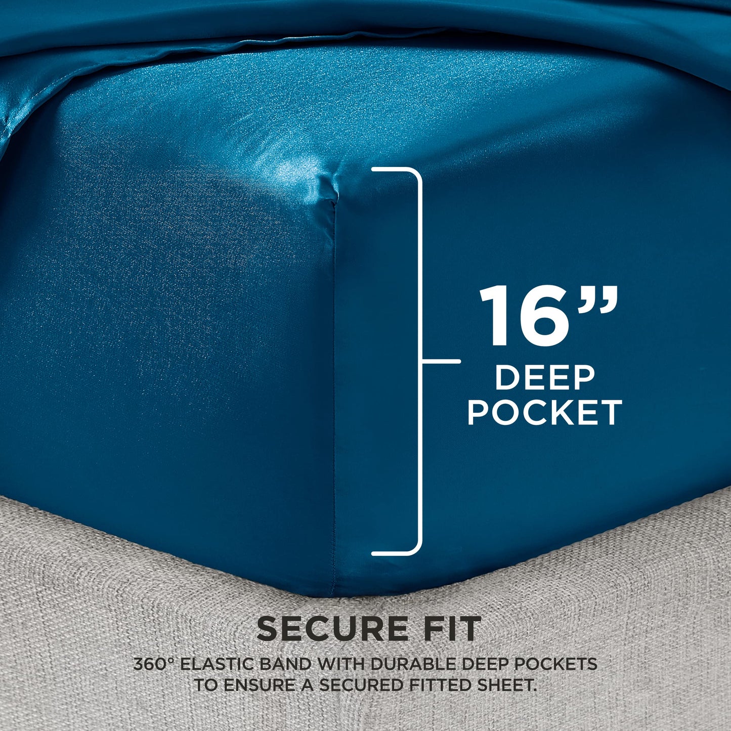 Juicy Couture Full Size Satin Bed Sheet Set, Deep Pocket Full Sheet Set with 1 Fitted Sheet, 1 Flat Sheet and 2 Pillow Case, Wrinkle Resistant and Anti Pilling Bed Sheets - Royal Blue