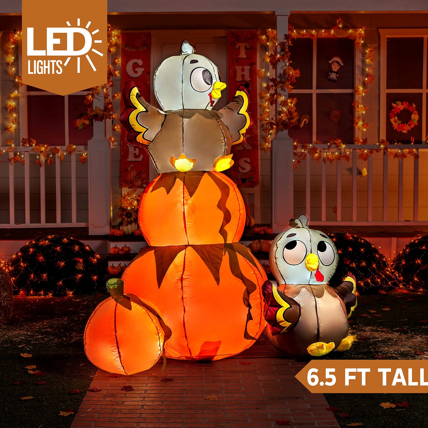Joiedomi 6 FT Thanksgiving Inflatable Stacking Pumpkin Turkey With Built-in LEDs, Blow Up Outdoor Decorations for Yard Garden, Halloween Inflatable for Thanksgiving