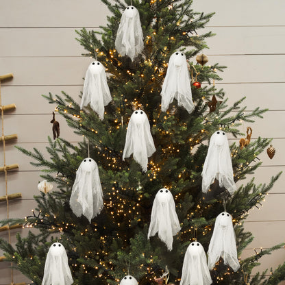 Decor365 Spooky Christmas Tree Hanging Ghost Decor Small Cute White Ghosts Creepmas Decorations Ofiice Classroom Living Room Mini Ghost Garland Outdoor Spookmas Party Decorations (Pack of 12)