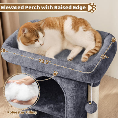 Yaheetech 59cm Basic Cat Tree Tower, Cat Scratching Post w/Oversized Perches, Condo and Hanging Ball, Pet Furniture House for Kittens Pets, Dark Grey