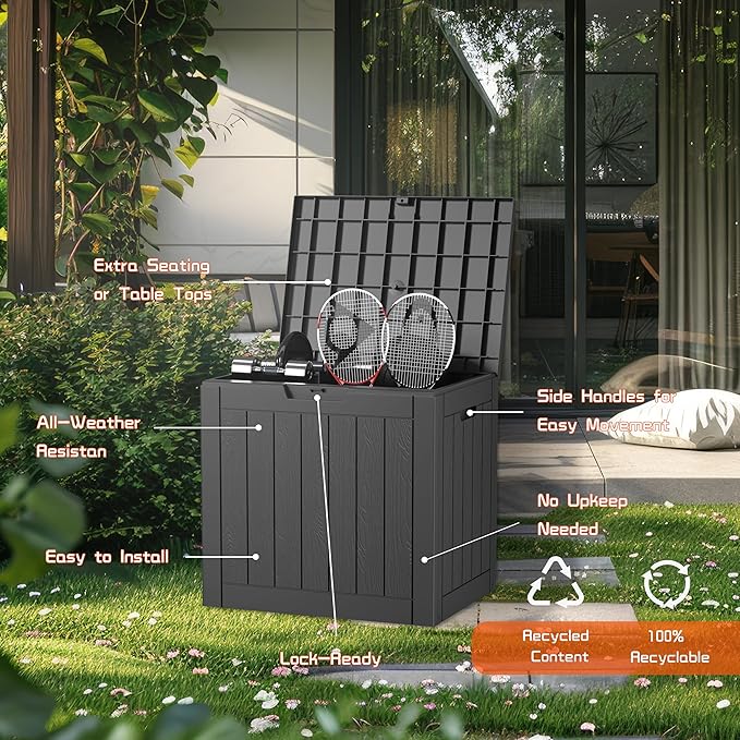 EasyUp 35 Gallon Resin Deck Box Waterproof, UV Resistant Outdoor Storage Box for Delivery, Patio, Garden,and Porch,Striped Black