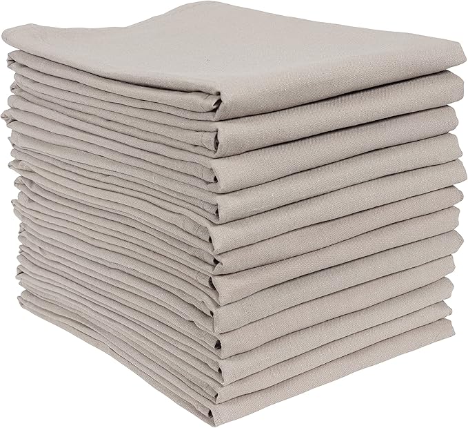 KAF Home Set of 12 Flat Flour Sack Embroidery/Craft Gray Kitchen Towels