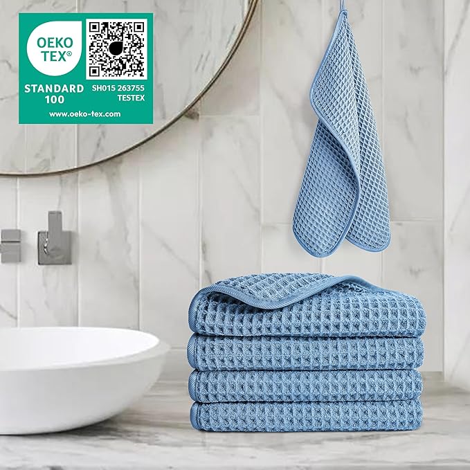 POLYTE 430 GSM Microfiber Lint Free Washcloth Face Towel, 13 x 13 in, 4 Pack