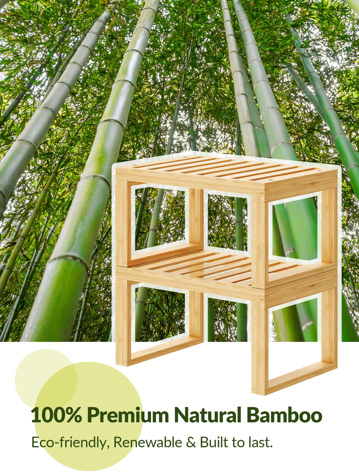 Tomorotec Bamboo Cabinet Shelf, 2 Pcs Kitchen Counter Shelf, Space-Saving Cabinet Organizer for Kitchen, Bathroom and Desk, Multifunctional Storage Rack for Spices, Cans, Toiletries and Stationery