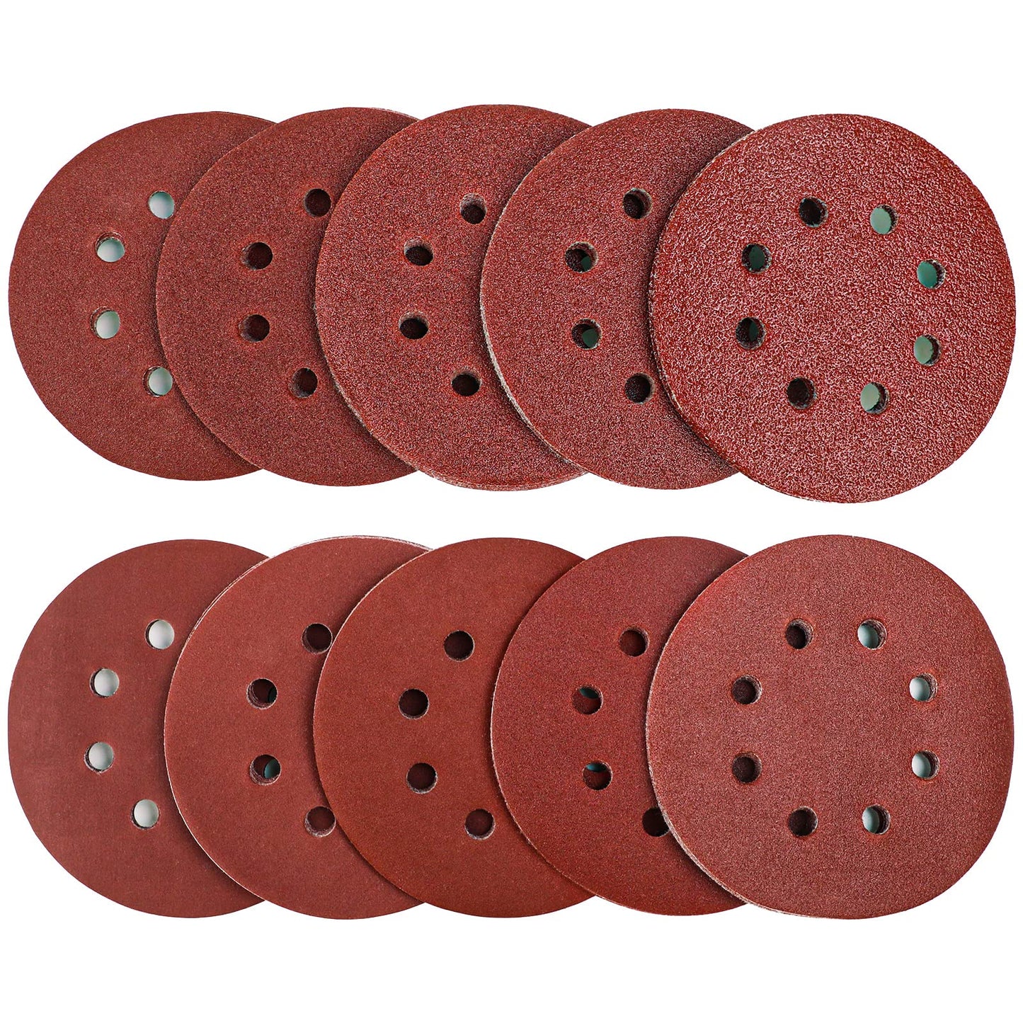 60Pcs Sanding Discs Pads, AUGOLA Hook and Loop 40 60 80 100 120 150 180 240 320 400 Mixed Grits 125mm Sandpaper Sheet for Random Orbital Sander, 8-Holes