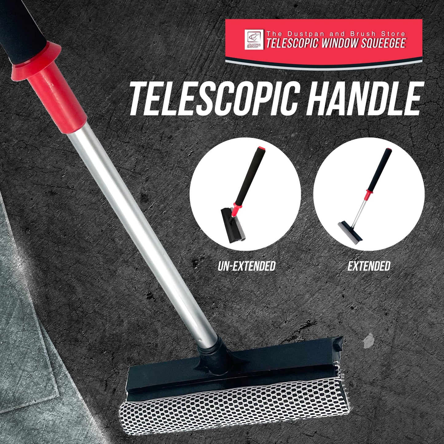 2 in 1 Telescopic Window Squeegee with Durable Squeegee Blade and Sponge Attachment - Window Cleaning Kit Perfect to Use as Shower Cleaner Squeegee, Window Cleaner & Car Window Squeegee