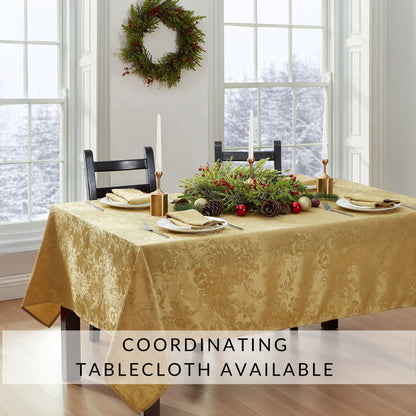 Poinsettia Elegance Jacquard Holiday Table Collection, Polyester, Gold, 13" x 19" (Placemats)