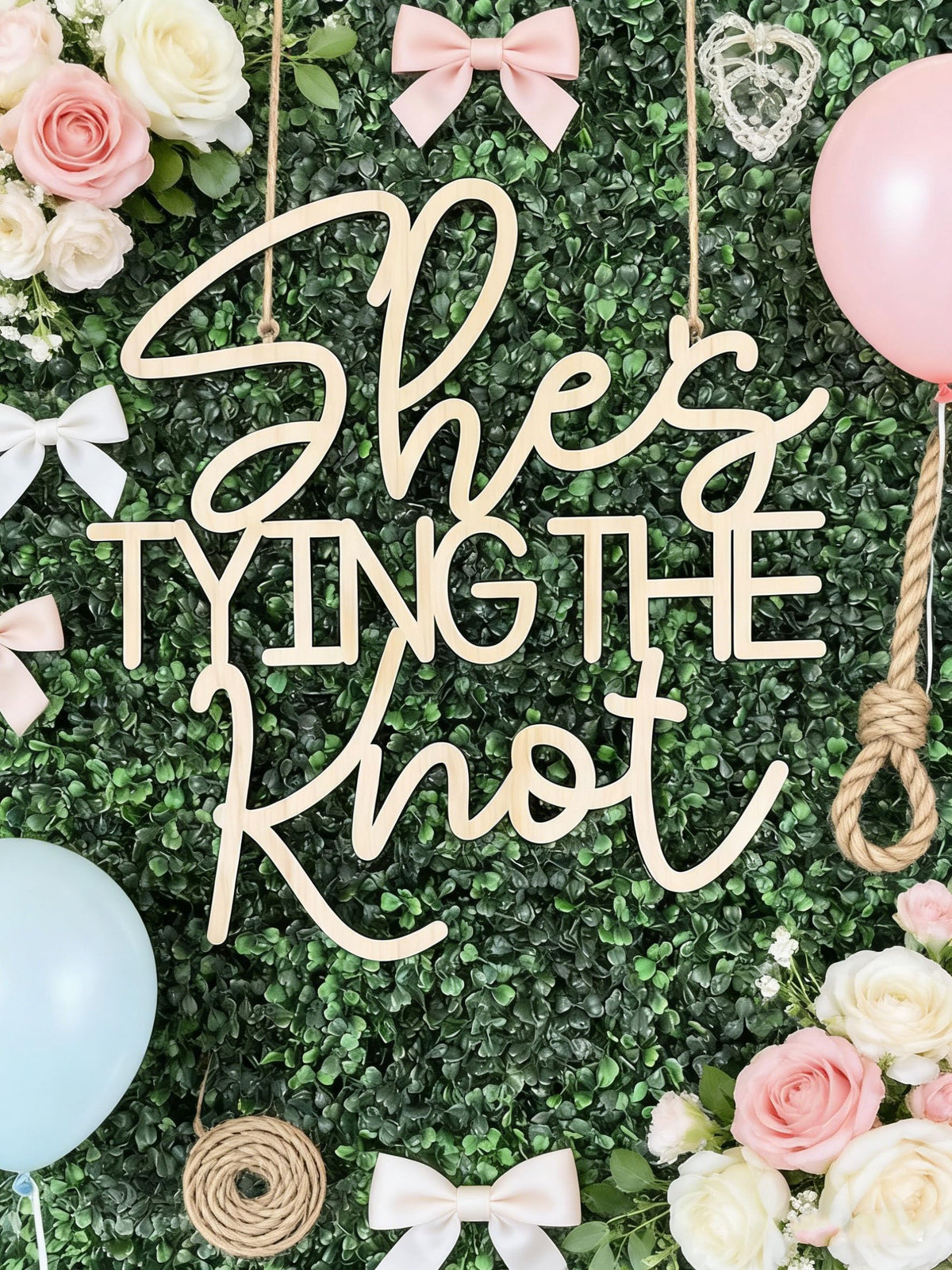 She's Tying The Knot Wedding Shower Wooden Sign,Bridal Shower Welcome Sign,for Wedding Reception,Bridal Shower/Anniversary/Bachelorette/Engagement Party Decoration photo backdrop