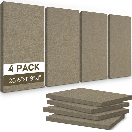BUBOS 4 PCS Fabric Acoustic Panels, 23.6''x11.8''x1'' Self-Adhesive Soundproofing Panels for Home Studio, Office & Living Room, Sleek Design to Eliminate Echo,Fabric-Clad Jute