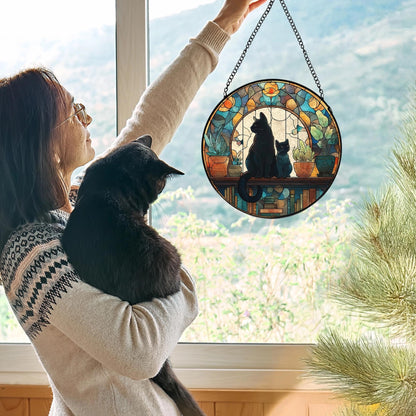 LIANGEAGOM Black Cat Book Lovers Stained Glass Window Hanging, Book Lovers Reader Gifts Suncatchers Sun Catchers Indoor Window Glass Wall Art Decorations, Black Cat Gifts for Women, 7.9x7.9in, Patio