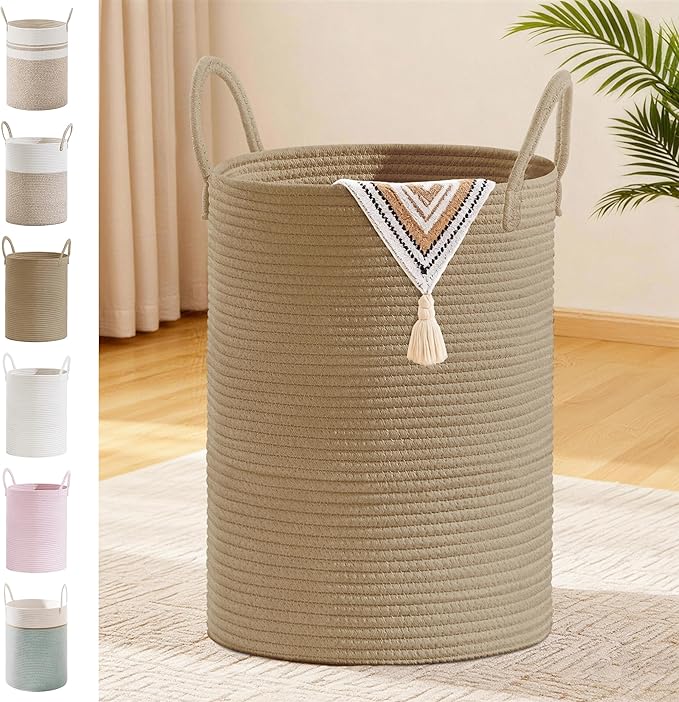 Tall Laundry Basket with Handles, 72L Portable Dirty Clothes Hamper, Boho
