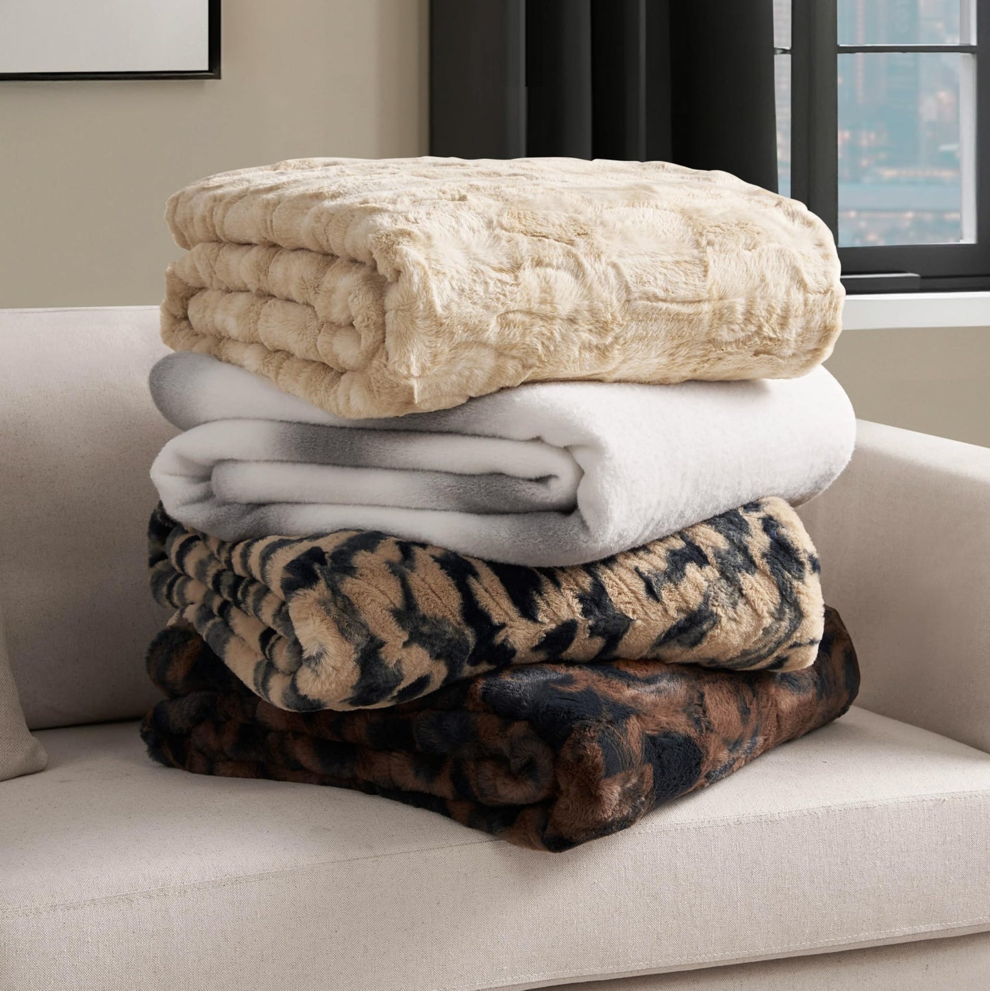 Nine West Faux Fur Throw Blanket, 50"x70", Cacao Nibs Brown