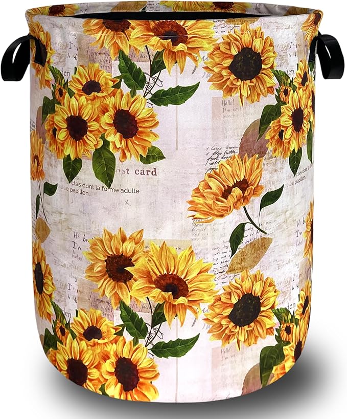 Vintage Sunflowers Laundry Basket Oxford Cloth Foldable Yellow Floral Laundry