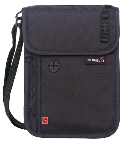 RFID Blocking Neck Travel Wallet Hidden Passport Holder Pouch for Men & Women (Black)