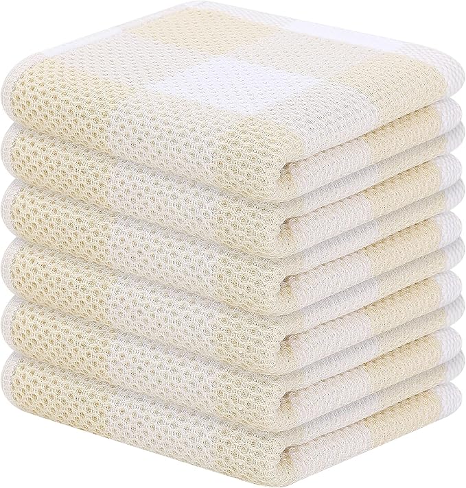 Homaxy 100% Cotton Waffle Weave Check Plaid Dish Cloths, 12 x 12 Inches