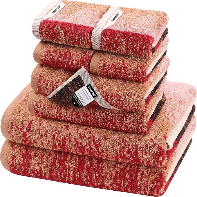 SEMAXE Bathroom Towel Set with Hanging Loop – 8-Piece Yarn Dyed Jacquard Cotton