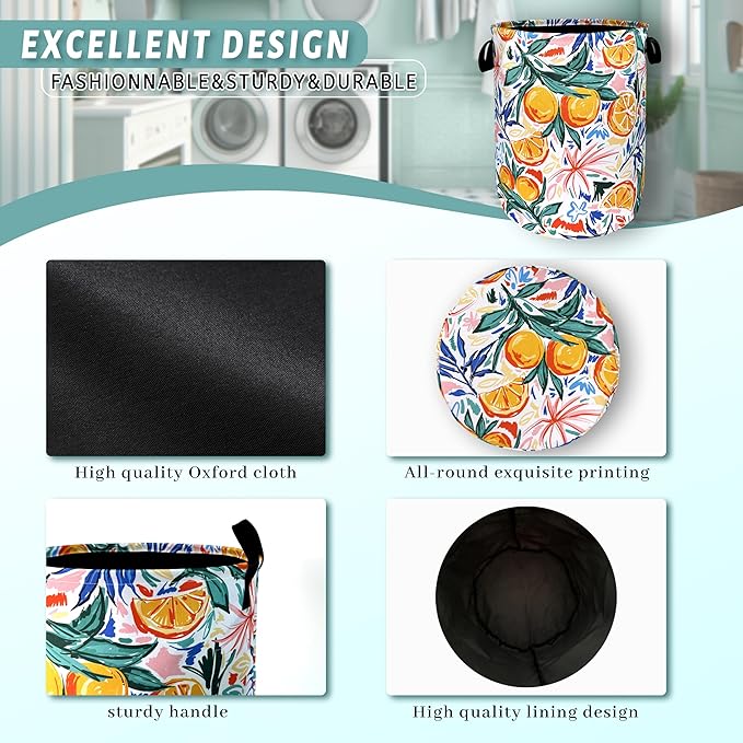 Tropical Fruit Orange Laundry Hamper Summer Colorful Laundry Basket